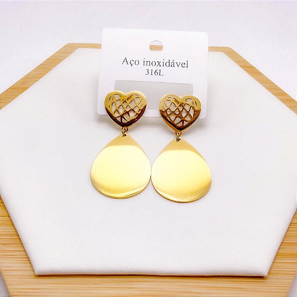 BRINCO AÇO INOX  TREVO PINGENTE GEOMETRICO - DOURADO