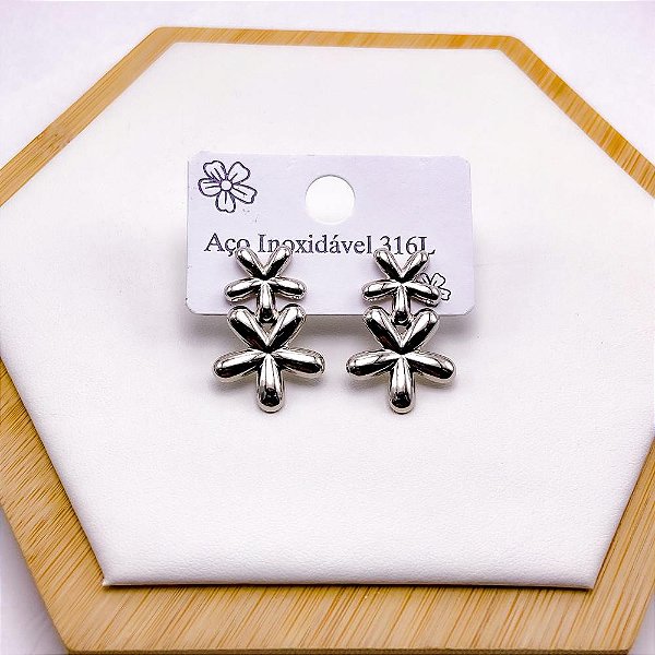 BRINCO AÇO INOX  FLOR - PRATEADO