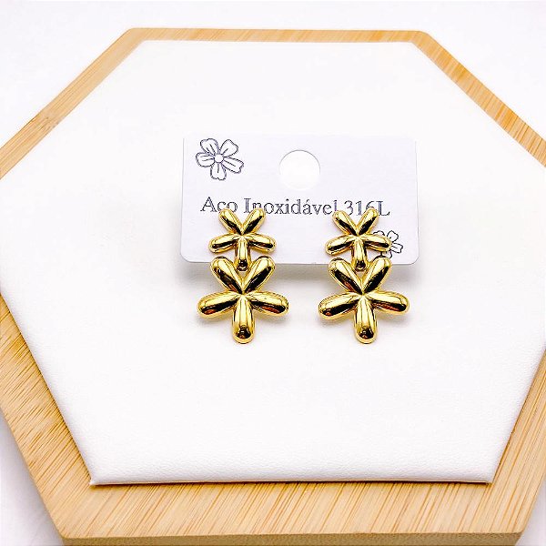 BRINCO AÇO INOX  FLOR - DOURADO