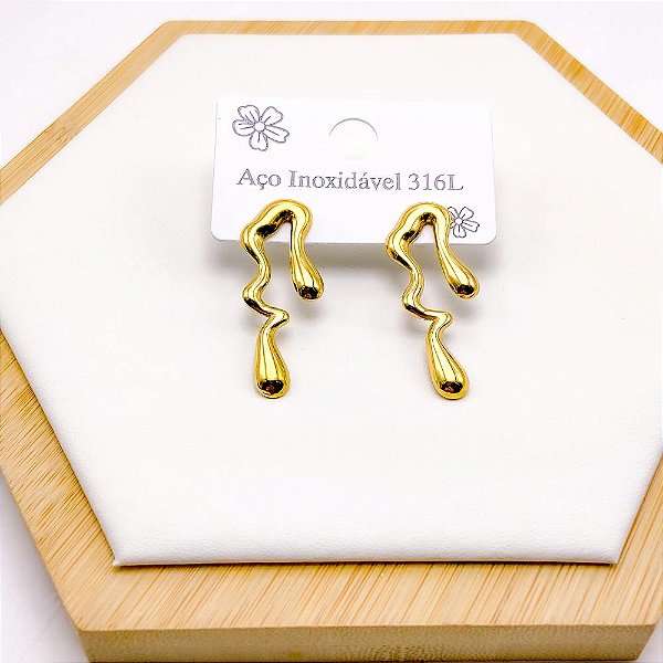 BRINCO AÇO INOX  GEOMETRICO - DOURADO