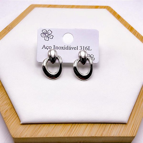 BRINCO AÇO INOX  GEOMETRICO - PRATEADO