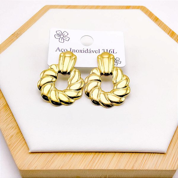 BRINCO AÇO INOX  GEOMETRICO - DOURADO