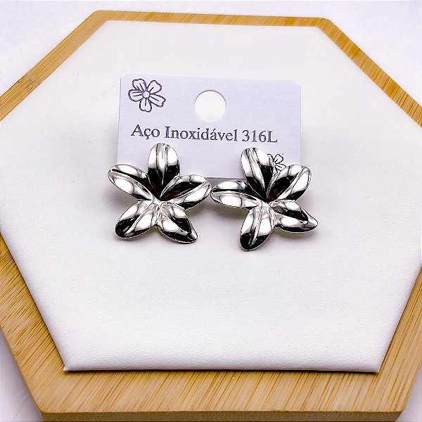 BRINCO AÇO INOX  FLOR - PRATEADO