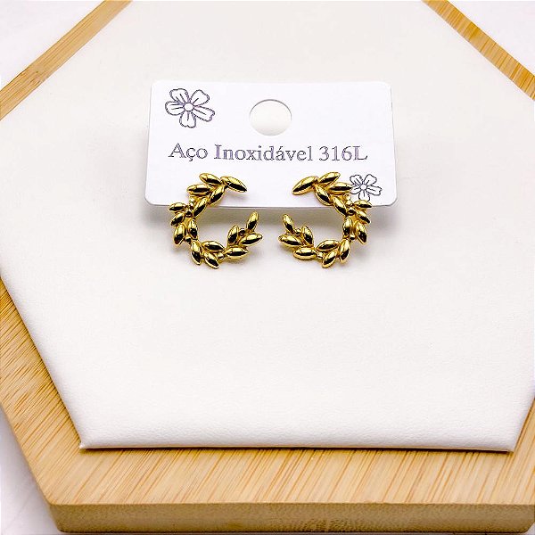 BRINCO AÇO INOX  MINI FOLHAS - DOURADO