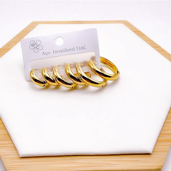 CARTELA TRIO ARGOLAS AÇO INOX  P M G - DOURADO