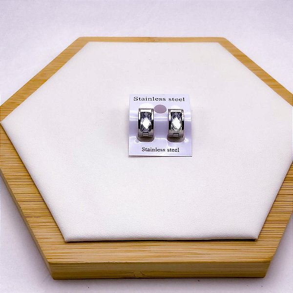 BRINCO AÇO INOX ARGOLINHA CLICK  PRATEADO - CRISTAL