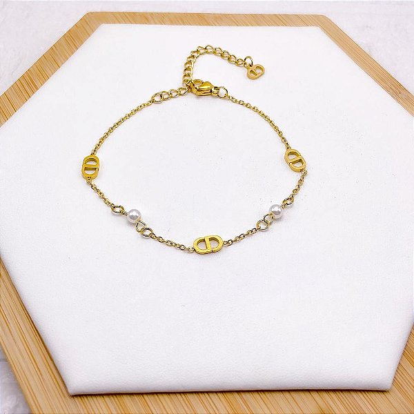 PULSEIRA AÇO INOX INSPIRE-SE COM PÉROLAS - DOURADA