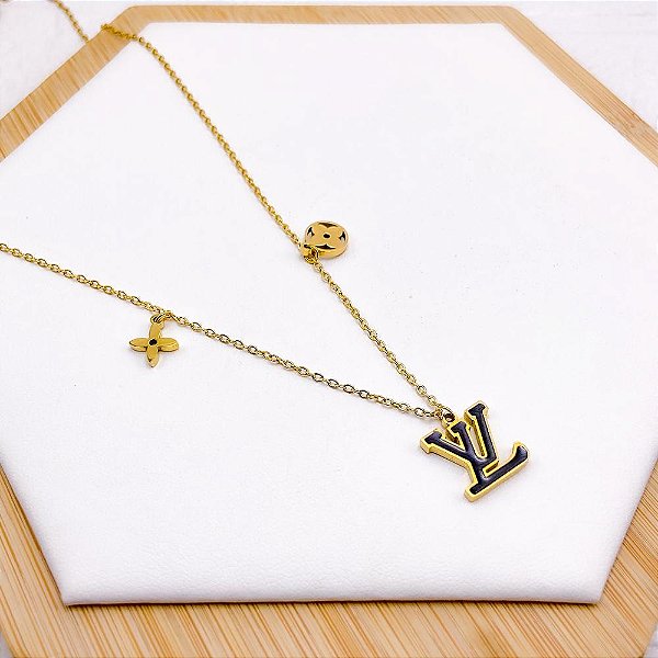 COLAR AÇO INOXIDÁVEL 45CM INSPIRE-SE PRETO - DOURADO