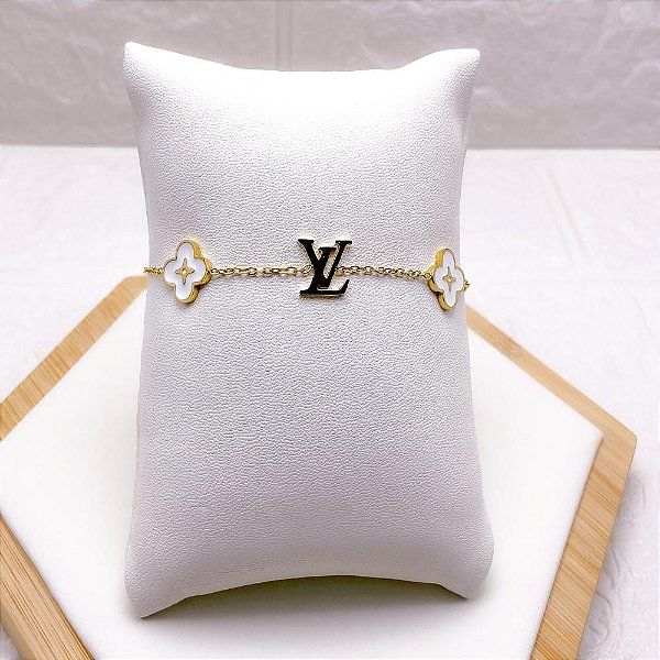 PULSEIRA AÇO INOX INSPIRE-SE TREVO BRANCO- DOURADA