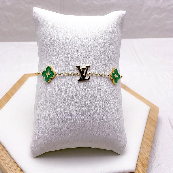 PULSEIRA AÇO INOX INSPIRE-SE TREVO VERDE  - DOURADA