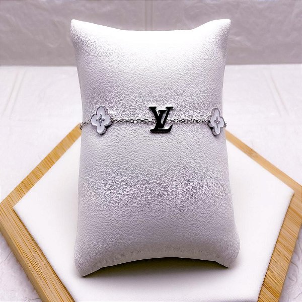 PULSEIRA AÇO INOX INSPIRE-SE TREVO BRANCO  - PRATEADA