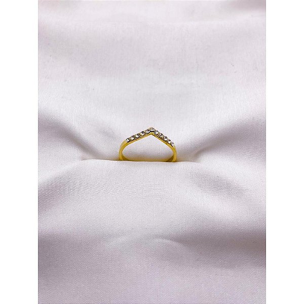 ANEL  AÇO INOXIDÁVEL TUBARARÃO CRAVEJADO PEDRA CRISTAL - DOURADO