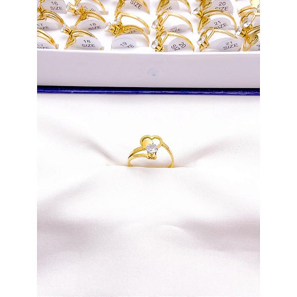 ANEL  AÇO INOXIDÁVEL CORAÇÃO E PEDRA CRISTAL - DOURADO