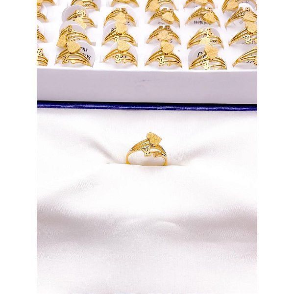 ANEL  AÇO INOXIDÁVEL INSPIRE-SE CORAÇÃO DIAMANTADO - DOURADO
