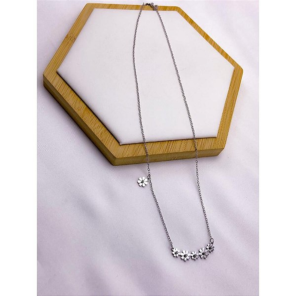 COLAR  AÇO INOXIDÁVEL 45CM MINI FLOR - PRATEADO