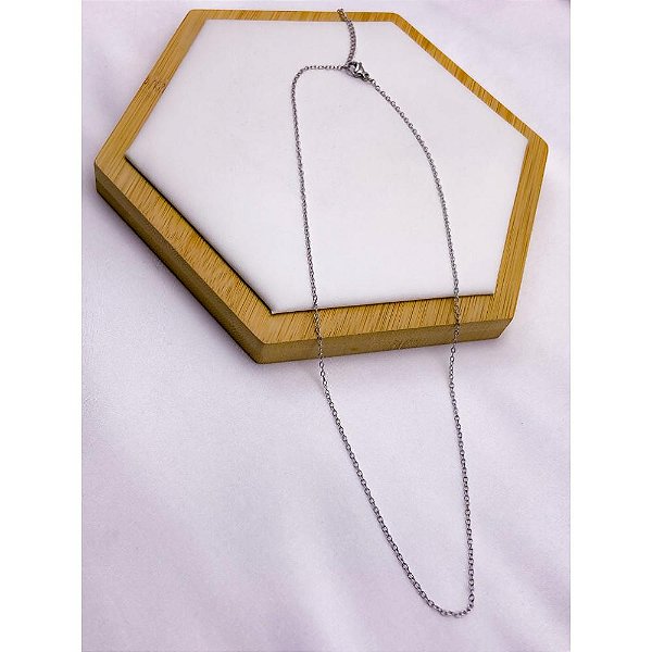 CORRENTE AÇO INOXIDÁVEL PARA PINGENTE ELO CADEADO P 45 CM - PRATEADA