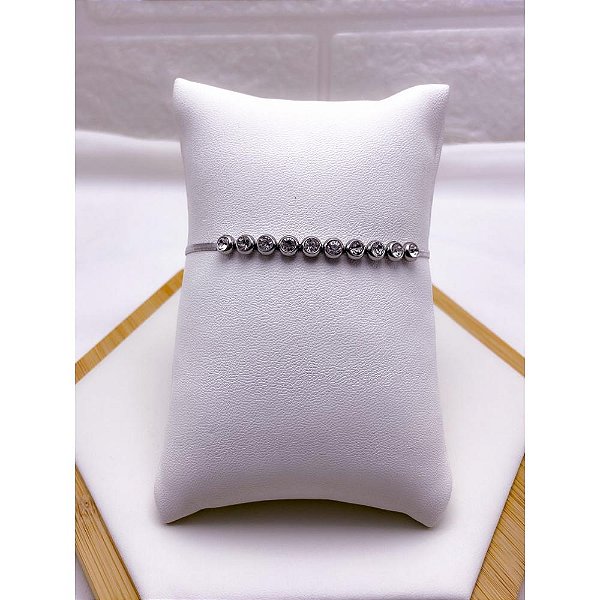 PULSEIRA  AÇO INOXIDÁVEL FITA PEDRA CRISTAL - PRATEADA