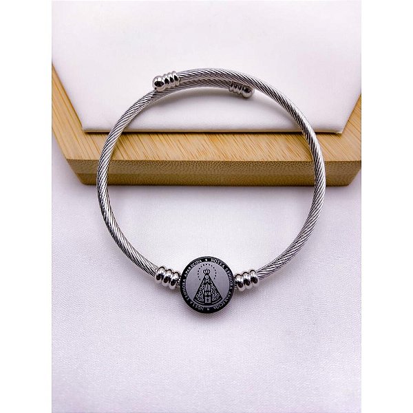 BRACELETE AÇO INOXIDÁVEL NOSSA SENHORA - PRATEADO
