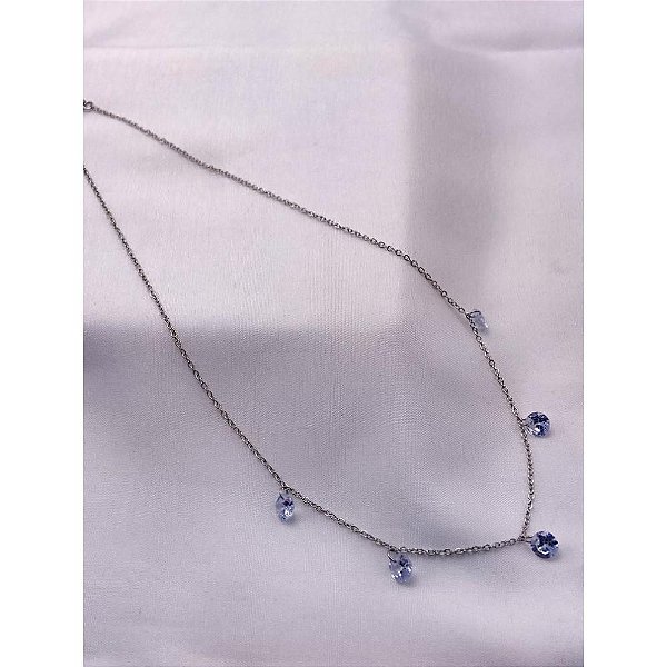 COLAR AÇO INOX 45CM PEDRAS CRISTAL - PRATEADO