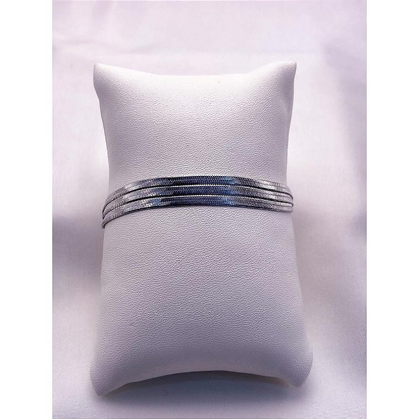 PULSEIRA AÇO INOX TRIPLA MALHA FITA - PRATEADA