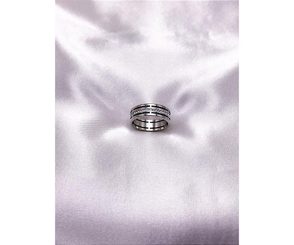 ANEL  AÇO INOXIDÁVEL 2 FIOS CRAVEJADO PEDRA CRISTAL - PRATEADO (UNIDADE)