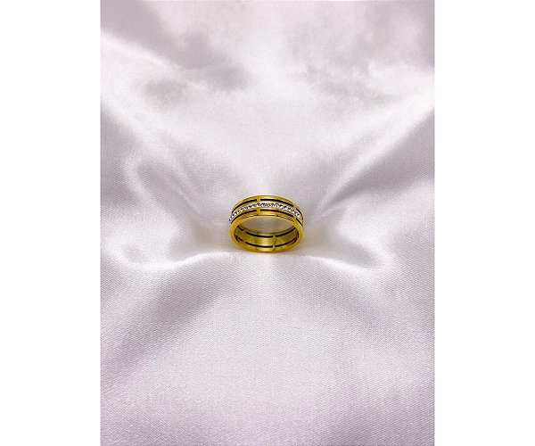 ANEL  AÇO INOXIDÁVEL 2 FIOS CRAVEJADO PEDRA CRISTAL - DOURADO (UNIDADE)