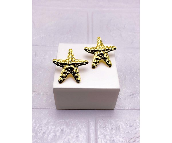 BRINCO AÇO INOX  ESTRELA DO MAR COM DETALHES - DOURADO