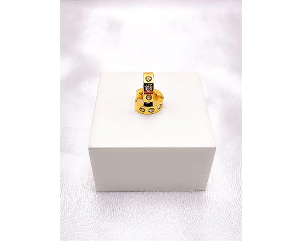 ARGOLINHA CLICK AÇO INOX  PEDRAS CRISTAL P - DOURADO