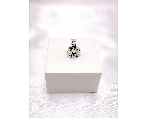 ARGOLINHA CLICK AÇO INOX  PEDRAS CRISTAL P - PRATEADO