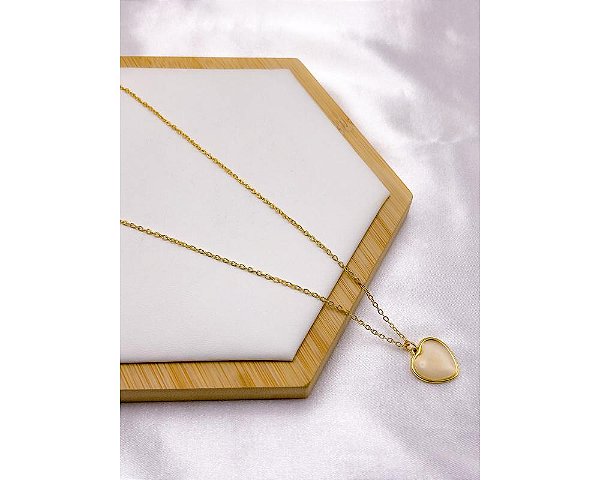 COLAR AÇO INOX 45CM PINGENTE CORAÇÃO - DOURADO