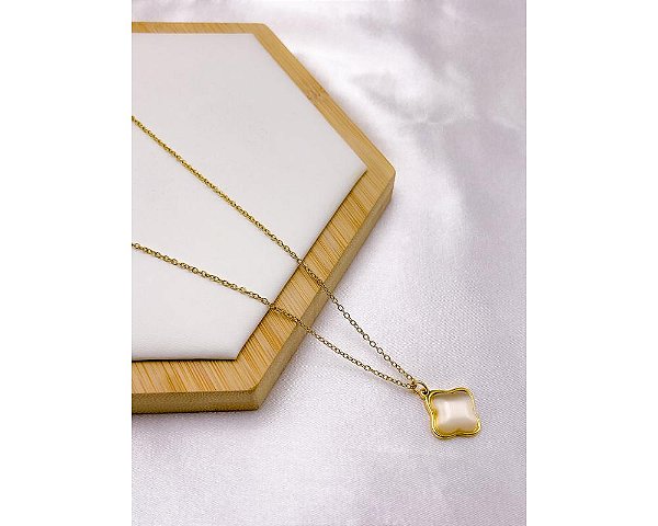 COLAR AÇO INOX 45CM PINGENTE TREVO - DOURADO