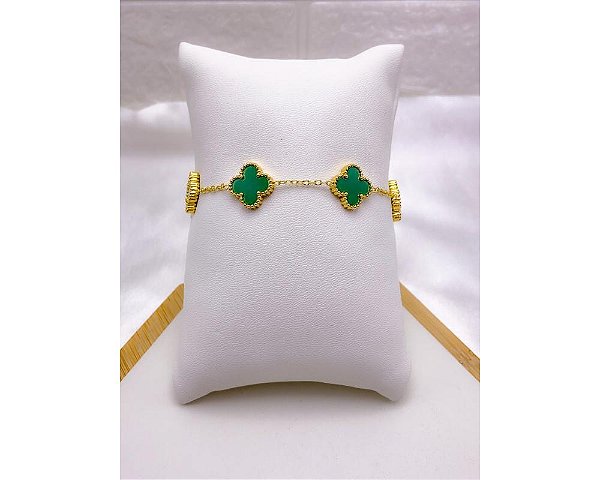 PULSEIRA  AÇO INOX DOURADA - TREVO VERDE