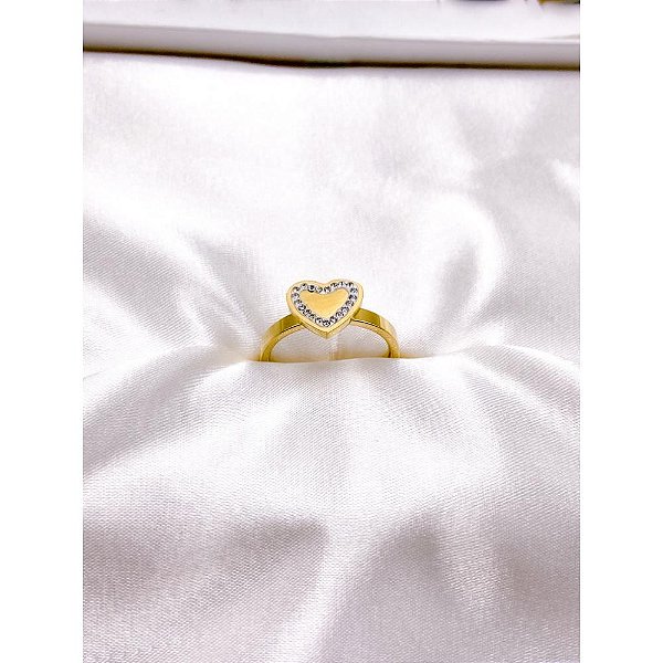 ANEL  AÇO INOXIDÁVEL CORAÇÃO CRAVEJADO - DOURADO (UNIDADE)