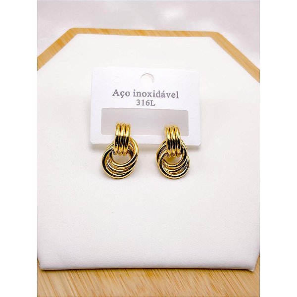 BRINCO AÇO INOX  GEOMETRICO - DOURADO