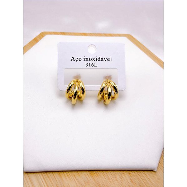 BRINCO AÇO INOX  GEOMETRICO - DOURADO