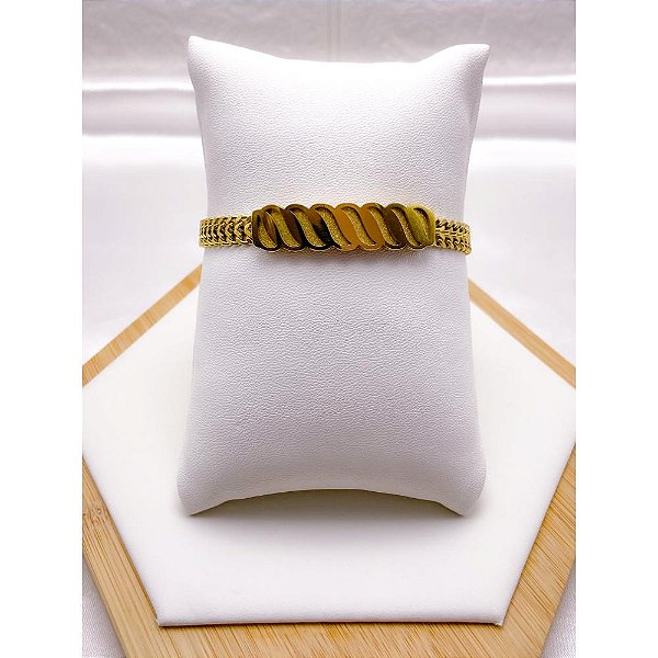 PULSEIRA AÇO INOX GRUMET DUPLA GEOMETRICA  - DOURADA