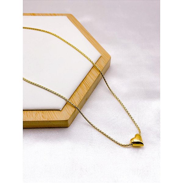 COLAR AÇO INOX  45CM PINGENTE CORAÇÃO - DOURADO