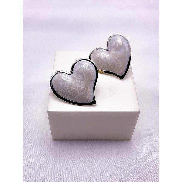 BRINCO AÇO INOX  CORAÇÃO PEROLADO - PRATEADO