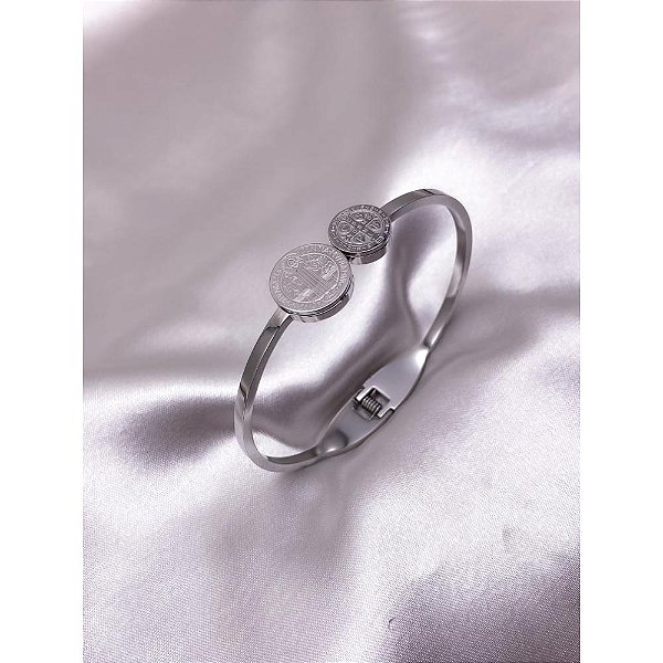 BRACELETE AÇO INOX SÃO BENTO - PRATEADO