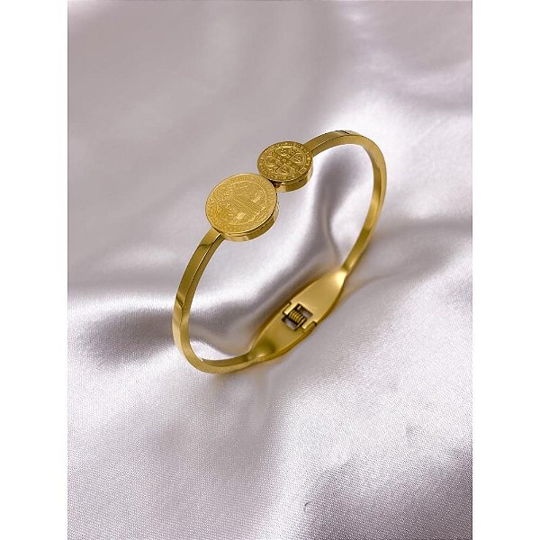 BRACELETE AÇO INOX SÃO BENTO - DOURADO