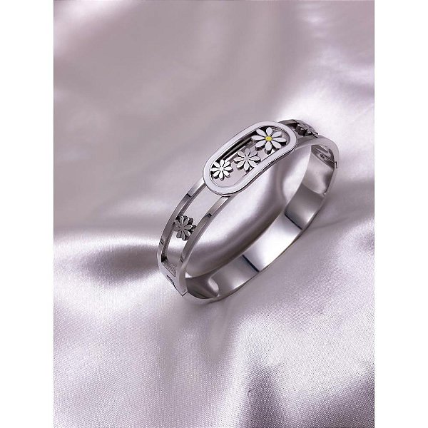 BRACELETE AÇO INOX MARGARIDA - PRATEADO
