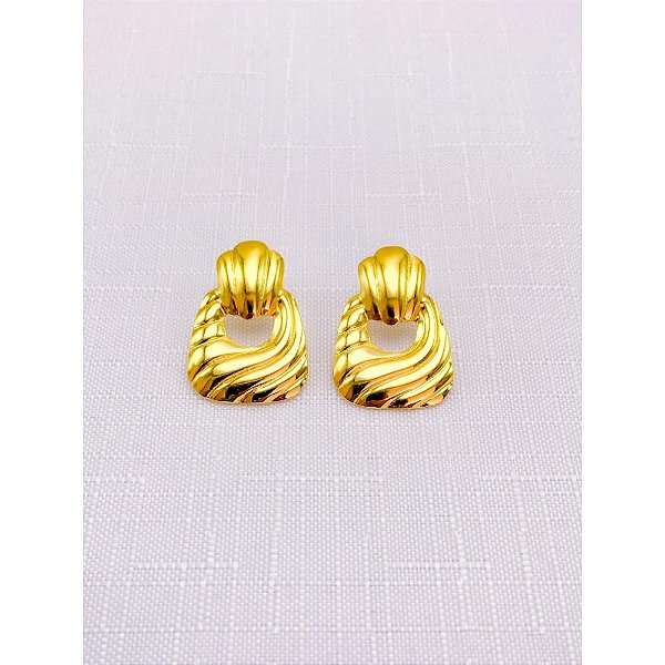 BRINCO AÇO INOXIDÁVEL GEOMETRICO COM DETALHES - DOURADO