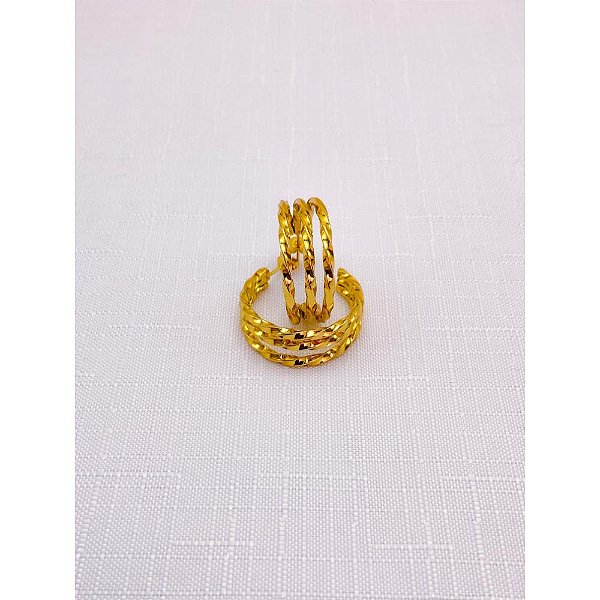 BRINCO AÇO INOX  ARGOLA 3 FIOS TORCIDA - DOURADO