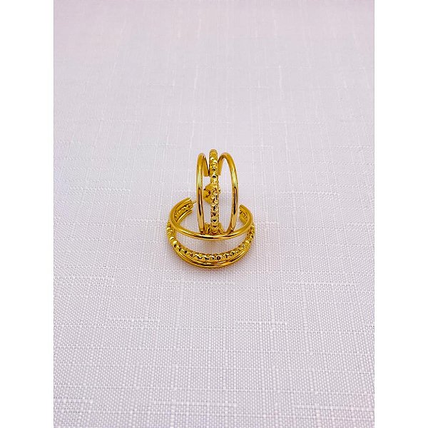 BRINCO AÇO INOX  ARGOLA 3 FIOS COM DETALHES - DOURADO