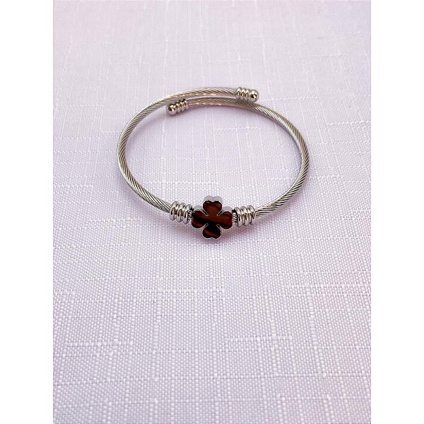 BRACELETE AÇO INOX TREVO - PRATEADO