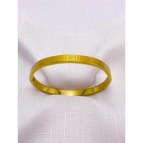 BRACELETE AÇO INOXIDÁVEL  JESU - DOURADO