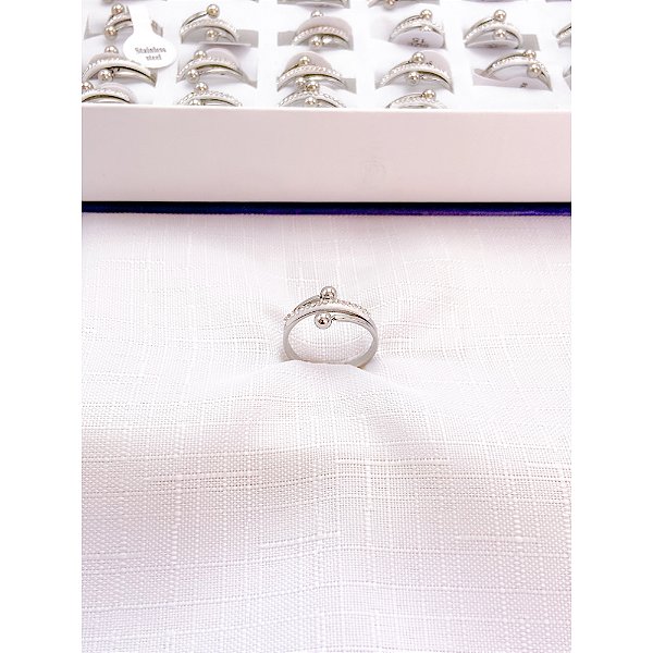 ANEL  AÇO INOXIDÁVEL BOLINHA CRAVEJADO - PRATEADO (UNIDADE)