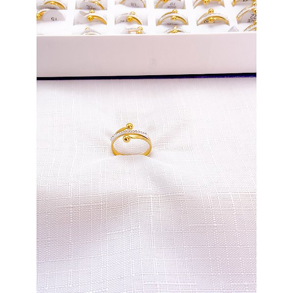 ANEL  AÇO INOXIDÁVEL BOLINHA CRAVEJADO - DOURADO (UNIDADE)