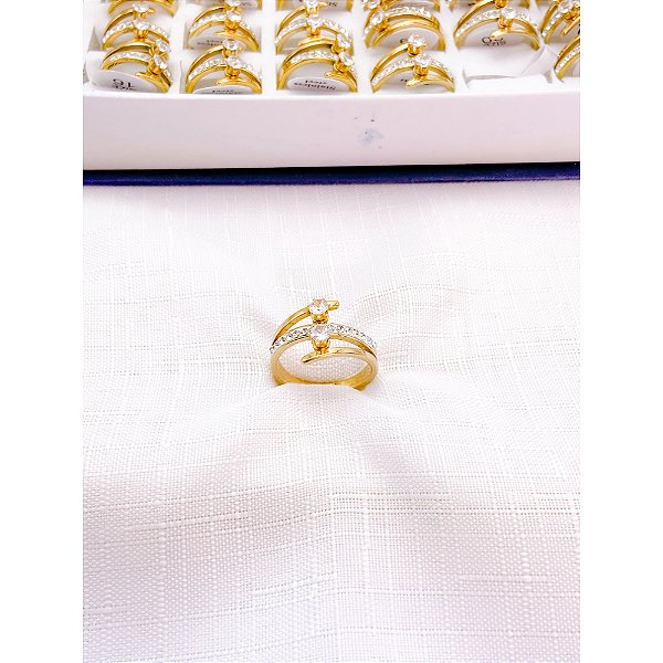 ANEL  AÇO INOXIDÁVEL PEDRA CRISTAL CRAVEJADO - DOURADO (UNIDADE)
