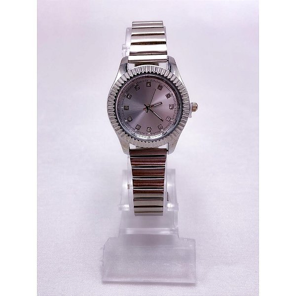 RELÓGIO AÇO INOXIDAVEL FEMININO VISOR REDONDO FUNDO BRANCO - PRATEADO